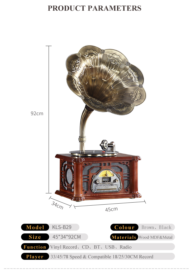 Best quality Retro record player vinyl turntable player wholesale antique gramophone