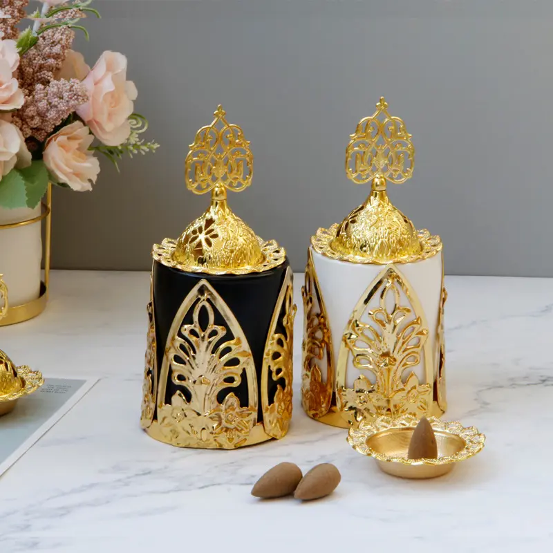Keramik Weihrauch brenner Gold Metall Tischplatte für arabische Dekoration Zubehör, arabische Weihrauch brenner
