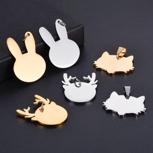 Breloques en acier inoxydable en forme de tête d'animal, pendentifs loup, cerf, lapin, étiquettes d'identification vierges en métal pour collier d'animal et fabrication de bijoux DIY - Product Image 1
