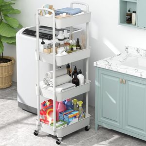 FactoryDirect Modern <b>Plastic</b> Three-Layer Multifunction Portable Rolling Tier <b>Kitchen</b> Cart Standing Type Storage Tools Dinnerware - Product Image 4