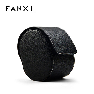 Fannxi — boîte de <span class=keywords><strong>montre</strong></span> en cuir PU noir, personnalisée, boîte à bijoux ronde à coudre, emballage marron - Product Image 1