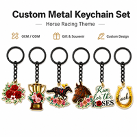 Ensemble de porte-clés vintage personnalisés en métal, émail dur, motifs Rose rouge, Trophée, Tête de cheval, Fer à cheval, Souvenir équestre et de courses de chevaux