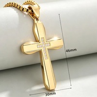 Collier pendentif croix double couche en acier inoxydable avec incrustation de cristaux brillants, breloque religieuse chrétienne, bijou de prière, style hip-hop pour homme