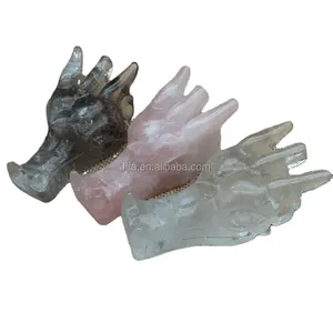 Wholesale Rose Clear Amethyst Quartz Crystal Dragon Skull Head Spiritual Healing Crystal Dragon Skull Sculpture For Decoration