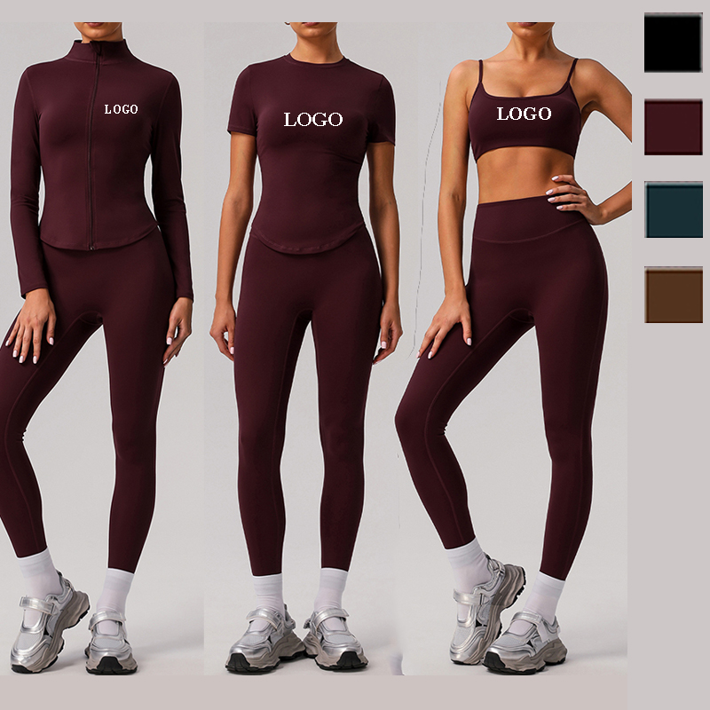 High Quality New Design Customized Two Piece Yoga Suit Long Sleeve Short Sleeve High Collar Sport Bra Fitness Set