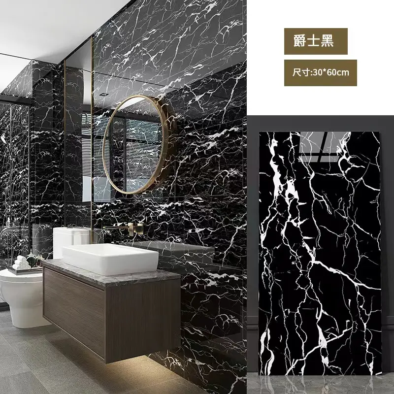 High Gloss Waterproof Self Adhesive White/Black Marble Foam Tile Sticker for TV Background