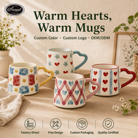 Tasse à café en céramique avec poignée en forme de cœur jaune et rouge, impression XOXO, emballage personnalisé, vente en gros, mug pour la Saint-Valentin