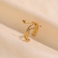 Cincin Terbuka Baja Anti Karat Berlapis Emas Poles Halus Dapat Disesuaikan Perhiasan Jari 3g untuk Hadiah Pesta