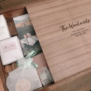 Caja de almacenamiento de madera grabada personalizada para tarjetas de fotos, recuerdo de boda, regalo de aniversario de San Valentín