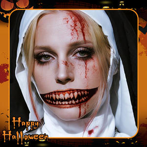 สติกเกอร์รอยสักรูปริมฝีปากและปากซอมบี้สำหรับวันฮาโลวีน4ชิ้น/แพ็ค CE รอยสักรูปปากขนาดใหญ่รอยสัก<span class=keywords><strong>ปลอม</strong></span>รอยแผลเป็นใบหน้าแมงมุม - Product Image 2