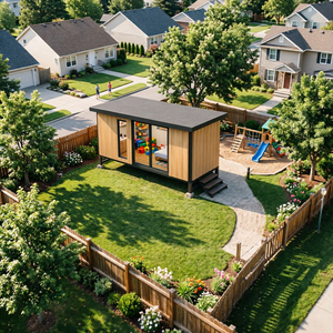 Cabane de jardin pour enfant préfabriquée, espace de jeu sécurisé, matériaux durables, installation rapide, utilisation en extérieur - Product Image 3