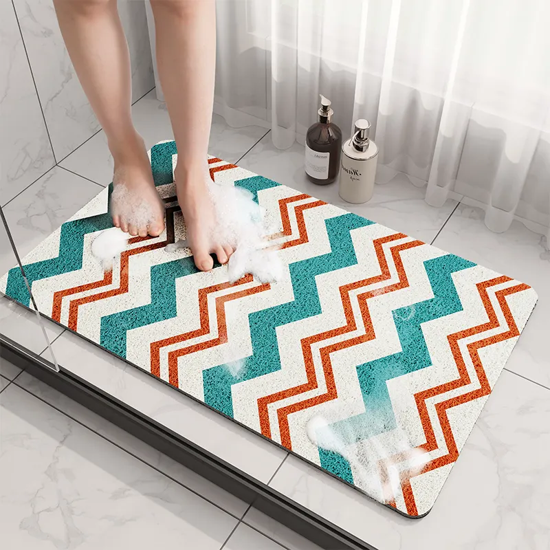 Striped Anti-slip Textured Cushioned Rectangular Loofah Coil Mat Shower Mat Bathroom Non Slip Bath Mat For Showroom