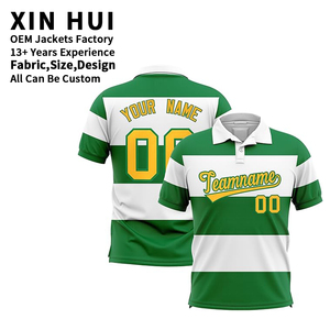 Chemises polo rayées vertes et blanches personnalisées par sublimation, maillot de sport d'équipe pour hommes, nom et numéro personnalisés, t-shirt d'entraînement décontracté - Product Image 1