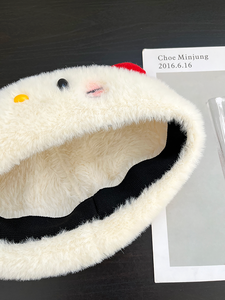 Chapéu de Beret de Gato Fofo e Peludo em PU para Mulheres, Uso Diário, Chapéu de Outono e Inverno - Product Image 5