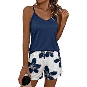Women 2-Piece Lounge Set Sleeveless V-Neck Cami Shorts Summer Wear Soft Knitted Casual Sleepwear Breathable Elastic Waist - Product Image 4