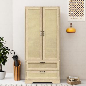 Armario Moderno de Madera SENYU con 2 Cajones, Puertas con Bisagras, Construcción de Madera Sólida, Diseño Escandinavo, Mueble de Almacenamiento para Dormitorio - Product Image 2