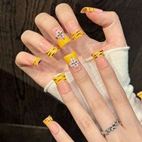 Faux ongles à presser faits main en ABS, 10 pièces, couleurs éclatantes, motif floral et canard, pour doigts, couleurs tendance