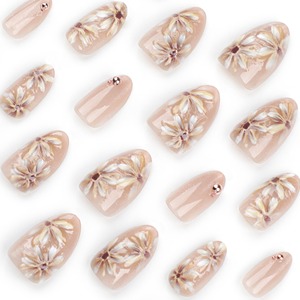 24 <span class=keywords><strong>Uñas</strong></span> Postizas Acrílicas de Estilo Francés, Cortas, Almendradas, <span class=keywords><strong>con</strong></span> Diseño Floral 3D, Románticas, de PMMA, 3314 - Product Image 3