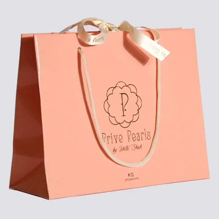 New arrival custom gold company logo ribbon bowknot closure glossy gift paper packaging bags