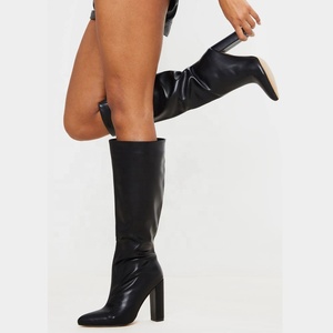 Solid Snake Pattern Women's Knee-high Pointed Toe Slip-on Boots Chunky Heel PU Upper High <b>Booties</b> Breathable Large Size 43 Boots - Product Image 3