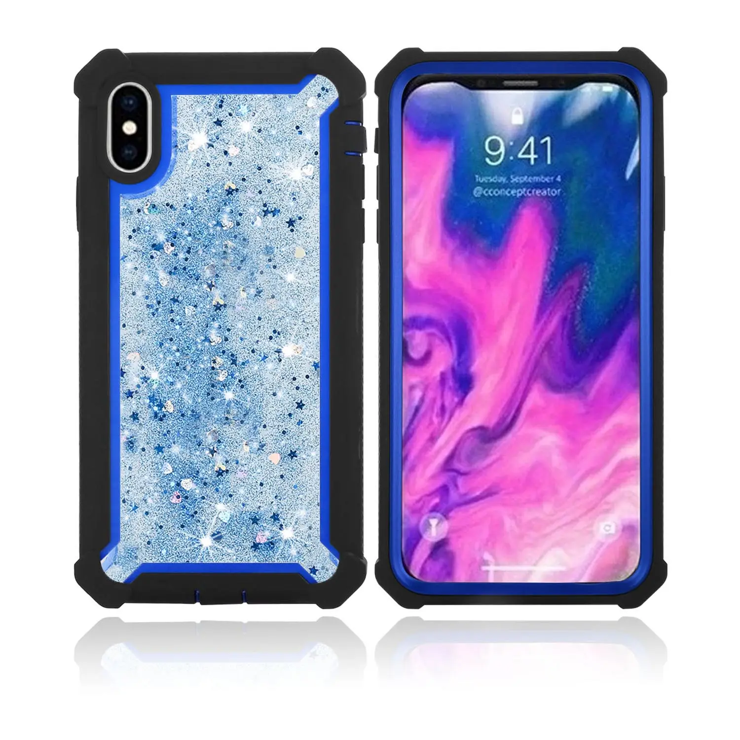 For iPhone 12 11 Pro Max 7 8 Plus Phone Case Bling Glitter Sparkle Full Body Rugged Bumper Slim Built In Screen Frame Cover