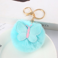 Nouveau mignon en peluche papillon porte-clés lapin boule de fourrure porte-clés doux fausse fourrure alliage pour femmes sac breloques voiture porte-clés pendentif