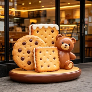 F009 Set de Esculturas de Osos de Galleta Mixtos de FRP para Patio de Centro Comercial, Duradero, Impermeable, Reforzado con Acero, Diseño Modular, Personalizable - Product Image 1