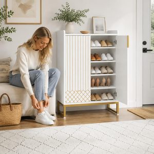 SENYU Modern <b>White</b> <b>Shoe</b> Cabinet with Gold Frame 5-Tier Freestanding Storage for Entryway Home Furniture - Product Image 2