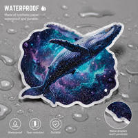Autocollants personnalisés en vinyle pailleté imperméables, motif galaxie et baleine, film scintillant pour ordinateur portable et bouteille d'eau, découpés à la forme