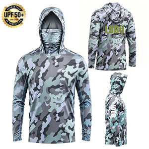 Camiseta de Pesca de Manga Larga con Capucha y Protección Solar UPF 50+ Anti-UV de Secado Rápido con Estampado de Camuflaje para Hombre, Fabricada por ODM - Product Image 1