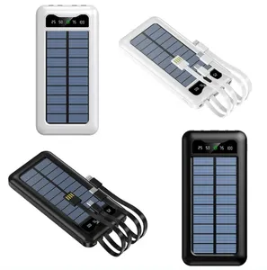 New Solar Power Bank 10000Mah Portable Mobile Charger Built In Cables Power Bank For All Phone Oem