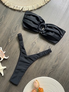 Haut de gamme femmes Bandeau Bikini ensemble maillot de bain sans bretelles haut O anneau bouton dos maillot de bain hauts bustier tubulaire maillots de bain Logo personnalisé 2025 - Product Image 4