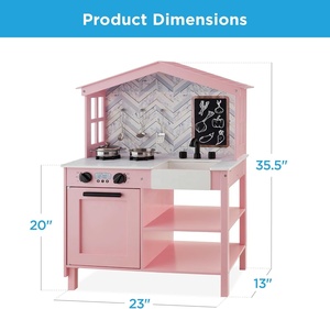 Farmhouse Play Kitchen Toy Pink Wooden Pretend Kitchen play Set para niños y niñas - Product Image 3