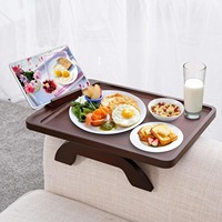 Plateau pliable pour canapé en bambou, table d'appoint à clipser, antidérapant, pour aliments, avec rotation à 360° ° Support de téléphone rotatif réglable antidérapant