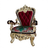Fauteuil de salon en chêne massif sculpté à la main, style français doré, chaise trône européenne rembourrée décorative