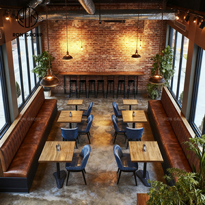 Conjunto de Muebles de Madera Modernos con Asiento de Cuero <span class=keywords><strong>para</strong></span> Bar, Cafetería, Restaurante, Banco, Mesa <span class=keywords><strong>y</strong></span> Silla - Product Image 3