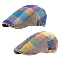 Printemps été hommes femmes casquette plate rétro respirant réglable Lvy casquette coloré Plaid gavroche béret chapeau décontracté lierre Cabbie chapeau