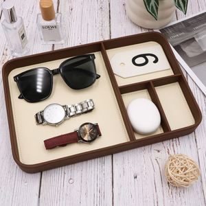 Premium Modern Luxury Valet Dice Tray PU Leather <b>Desk</b> Table Organizer 4 Compartment Catchall for Keys Phone Wallet Coin Jewelry - Product Image 3