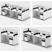 Poste de travail modulaire 4 places en aluminium moderne avec dessus en bois, design écologique et tiroirs de rangement pour centre d'appels