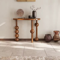 Table Console de Bureau Vintage en Bois avec Pieds en Perles de Bois Décoration pour Salon Table d'Entrée Rétro