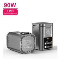 Chargeur sans fil magnétique 6 en 1 90W, station de charge rapide de bureau GaN, câble rétractable, compatible écouteurs SCP QC3.0