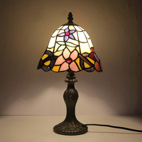 Lampe de table LongHuiJing 8 pouces avec abat-jour en verre teinté à motifs floraux jaunes, verts et rouges, base en alliage de zinc, E26 E27 110-220V, lampe de lecture