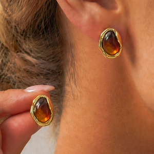 Pendientes de Resina Ámbar Geométricos Irregulares, Estéticos, de Lujo, Elegantes, Minimalistas, para Mujer, Joyería Fina - Product Image 5