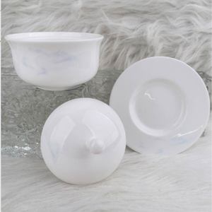 Tazón de Sopa de Porcelana China con Tapa, Diseño Escénico de Montaña Azul Claro en Relieve, Apto para Microondas y Lavavajillas, Juego de Vajilla Reutilizable - Product Image 3