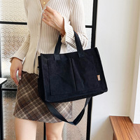 Sac fourre-tout vintage en velours côtelé léger avec fermeture éclair, multi-poches, bandoulière amovible, sac à main décontracté à porter en bandoulière pour le quotidien, le travail et les voyages