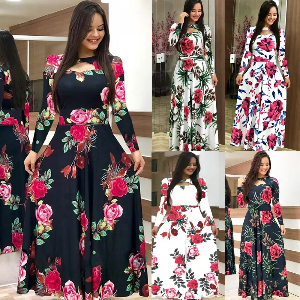 Oversize Casual Women Summer Dress Print Robe Femme Vestidos Plus Size Streetwear Long Sleeve Long Maxi Dress