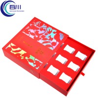 Nueva Caja de Regalo Resistente con Cajón Rojo, Impresión de Logotipo en Lámina Dorada, Empaque con EVA para Frascos de Perfume, Aceite o Productos para el Cuidado de la Piel