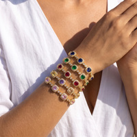 Bracelets de luxe plaqués or 18 carats avec zircons cubiques colorés pour femmes, chaîne fine arc-en-ciel, bijoux élégants et tendance, cadeau Halo