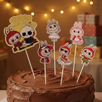 Décorations de gâteau d'anniversaire en papier graphique vif, bâtonnets décoratifs pour desserts, ornements pour des fêtes d'anniversaire thématiques amusantes et stylisées