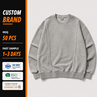 Sweat-shirt à col rond personnalisé de haute qualité, vente en gros, streetwear, fabricant premium, design vintage gris surdimensionné